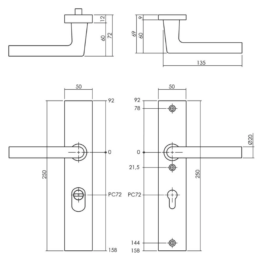 Achterdeurbeslag PC 72mm Aurano kerntrekbeveiliging zwart Intersteel 8714186528785