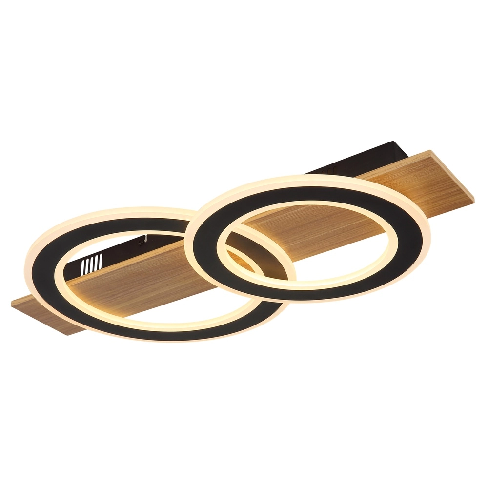 Design plafondlamp Jayden zwart met hout 3 ringen