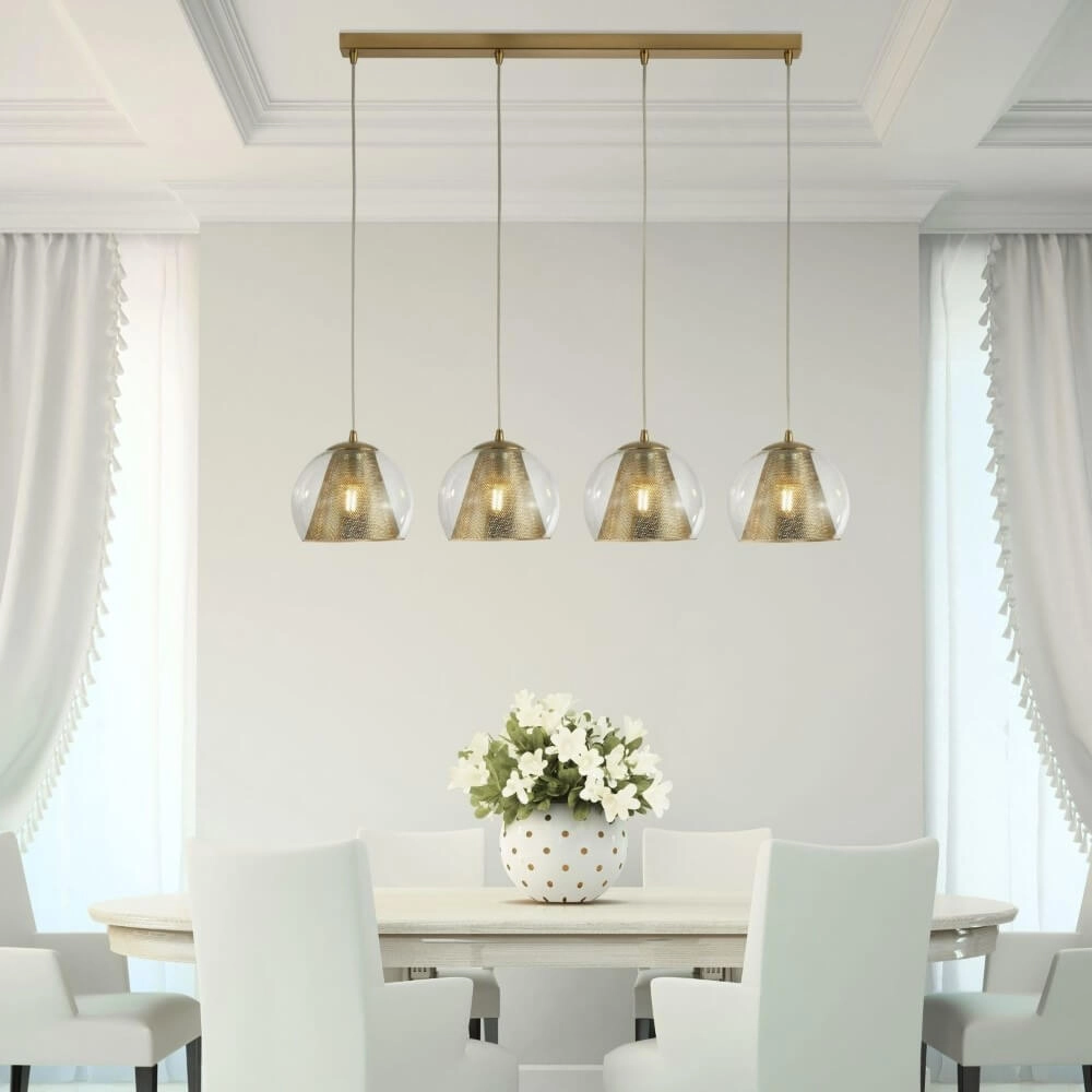 Eetkamer hanglamp Conio goud met glas Searchlight 5053423135915
