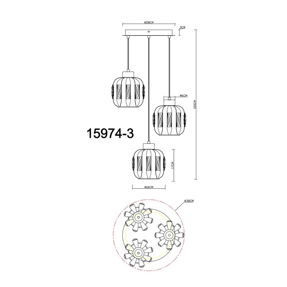 Eetkamer hanglamp Arlen 3-lichts zand bruin Globo 9007371583560