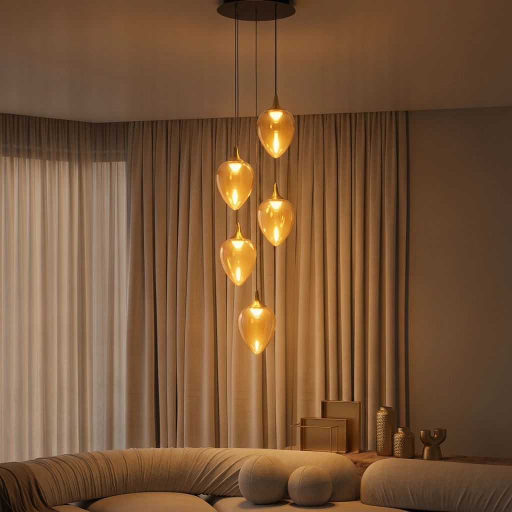 Hanglamp Nali 5-lichts amber glas