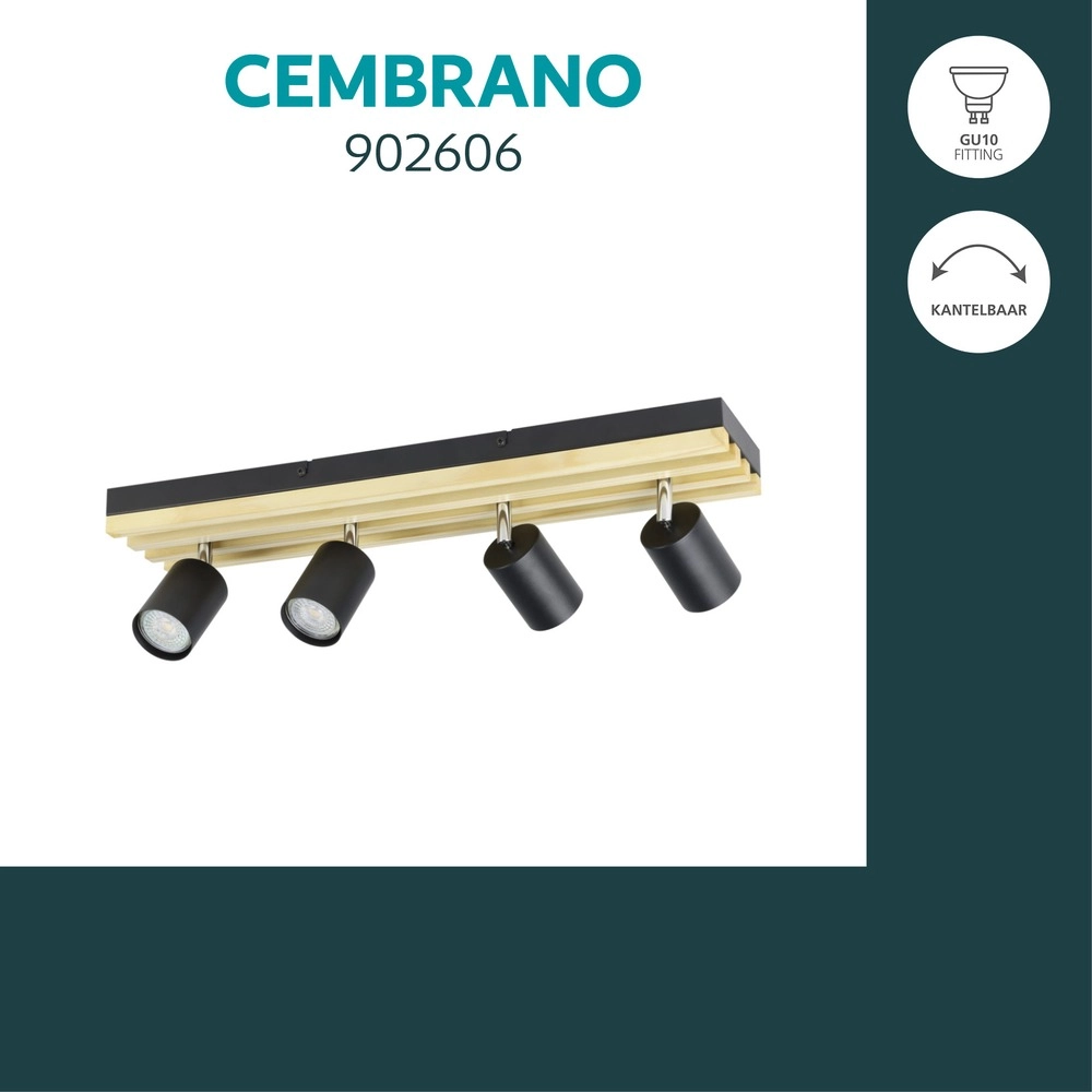Moderne spot Cembrano 4-lichts zwart met hout Eglo 9008606389063