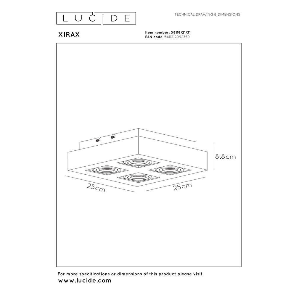 Plafondspot Xirax 4 x 5W wit Lucide 5411212092359