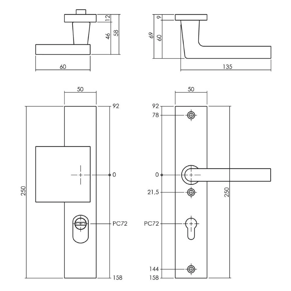 Voordeurbeslag PC 72mm Vurano kerntrekbeveiliging zwart Intersteel 8714186528730