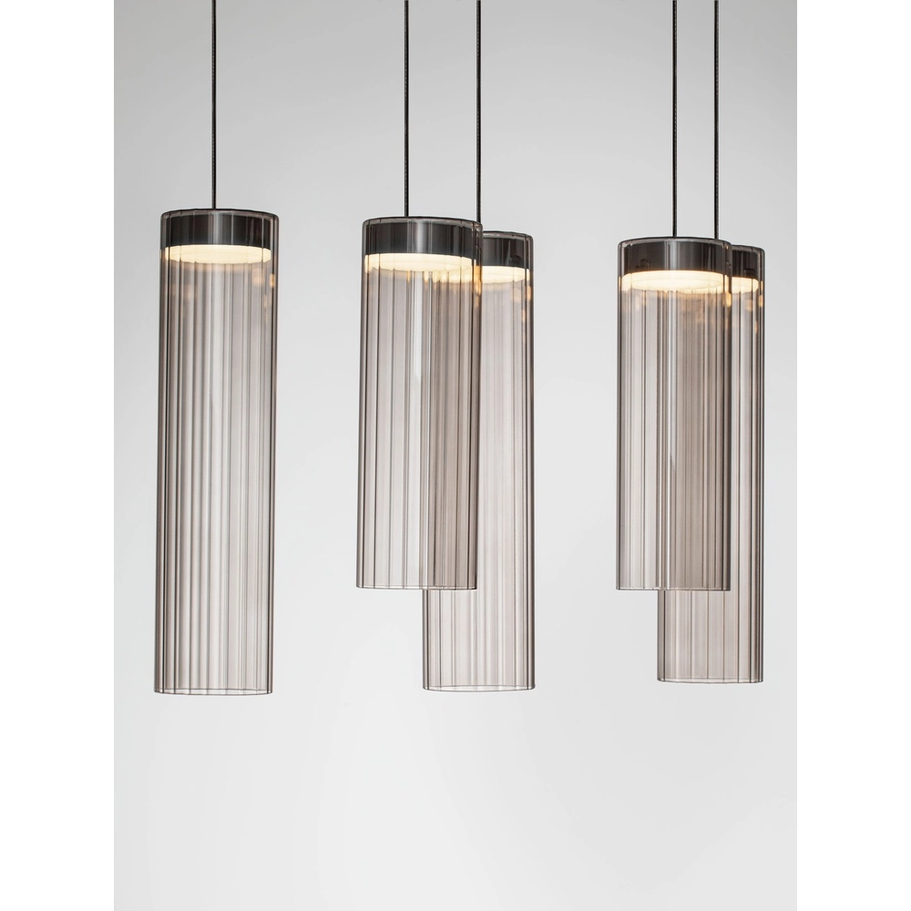 Design hanglamp Brielle antraciet met mokka glas 8-lichts Lyora 5212017495433