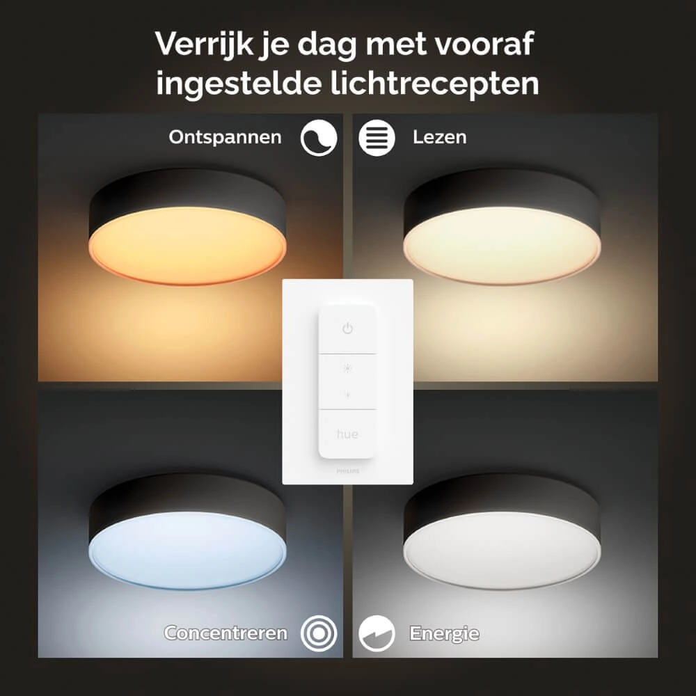 Plafondlamp Hue Enrave S - White Ambiance Ø 26,1cm zwart Philips 8718696176429
