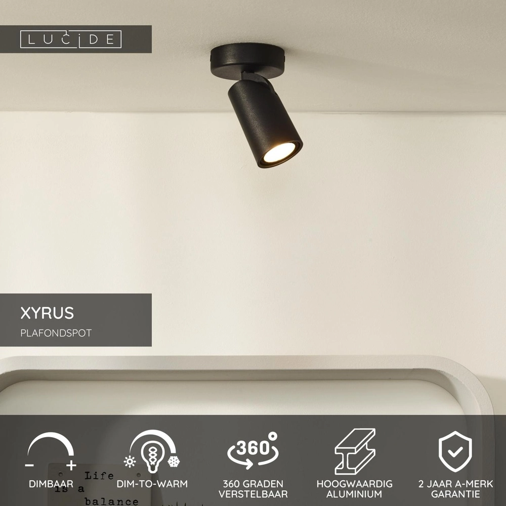 Plafondspot Xyrus zwart Lucide 5411212234179