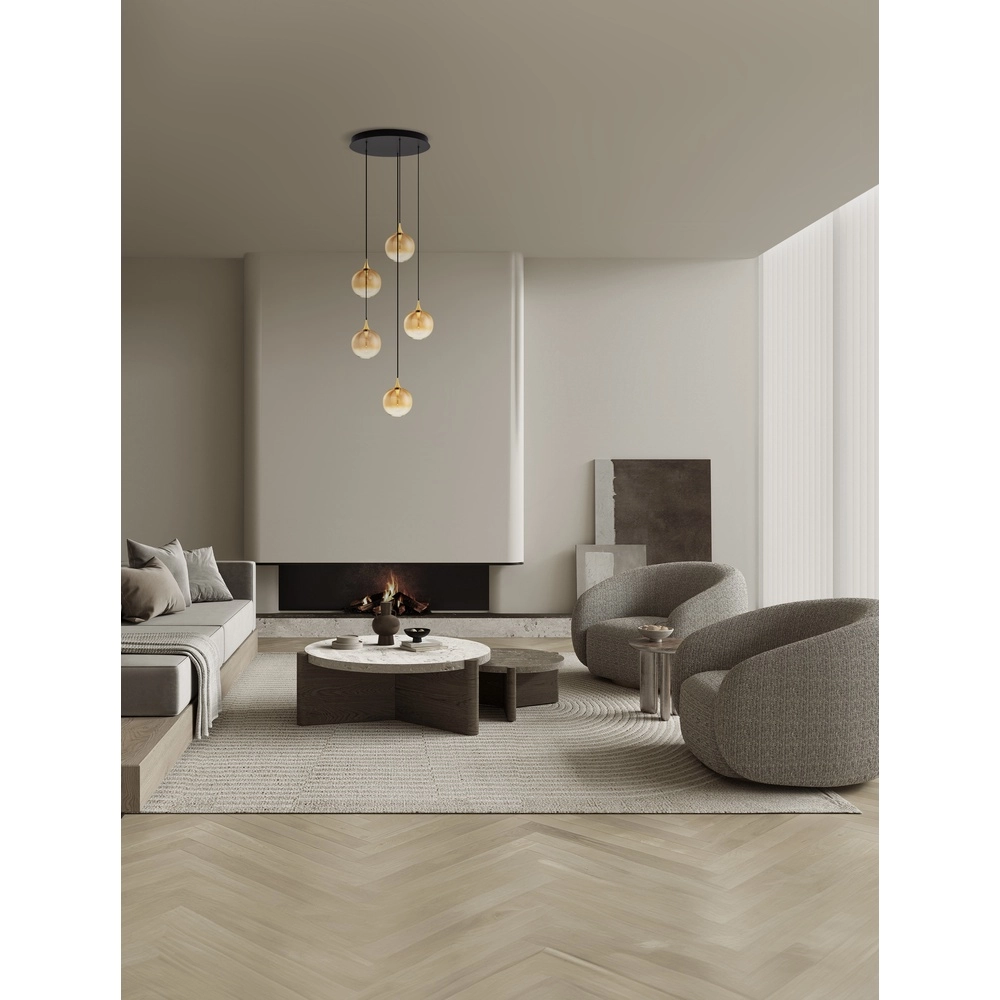 Hanglamp Orenda rond 5-lichts amber glas Lyora 5212017477651