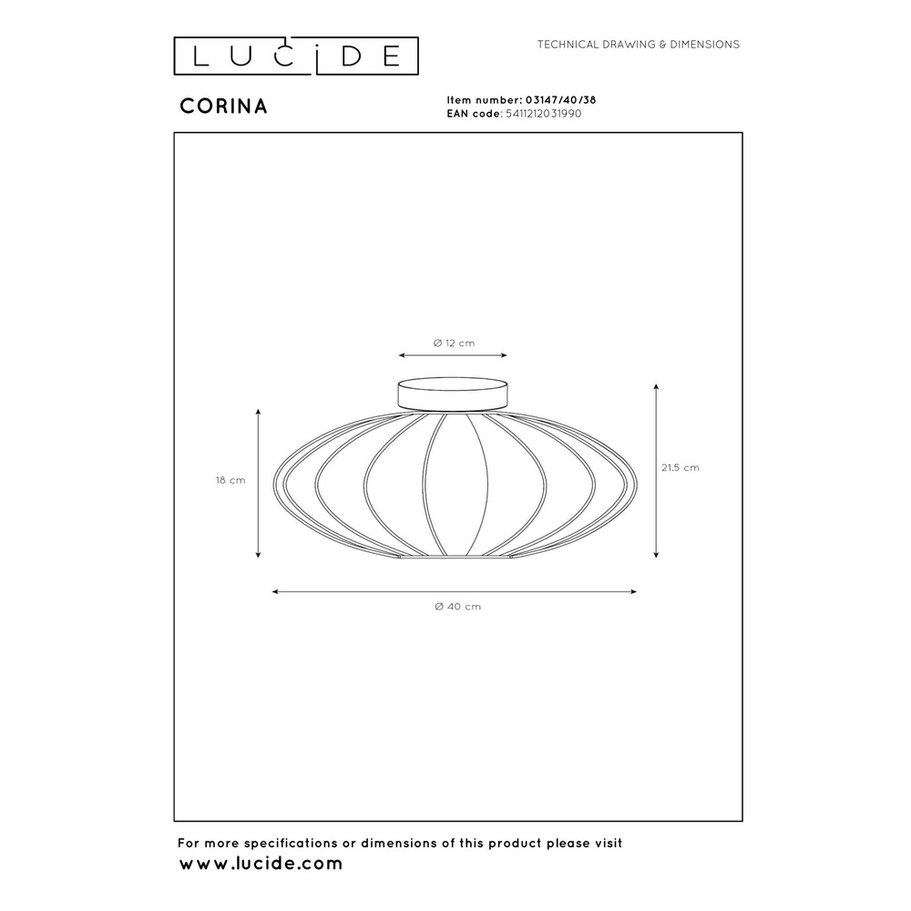 Plafondlamp Corina zand bruin Ø 40cm Lucide 5411212031990