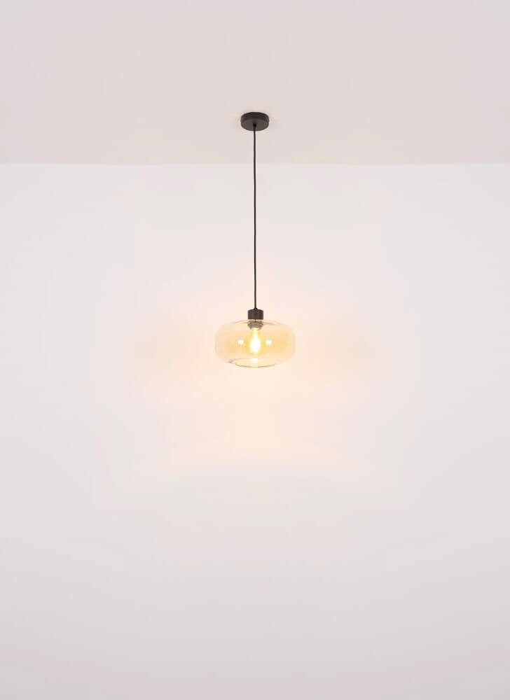 Zwarte plafondlamp Giuseppe amber glas Globo 9007371435227