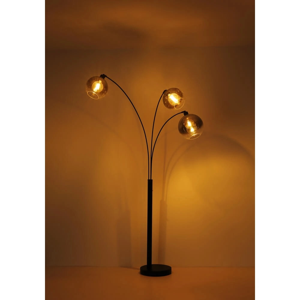 Zwarte vloerlamp Newcastle bol smoke glas 3-lichts Globo 9007371449798