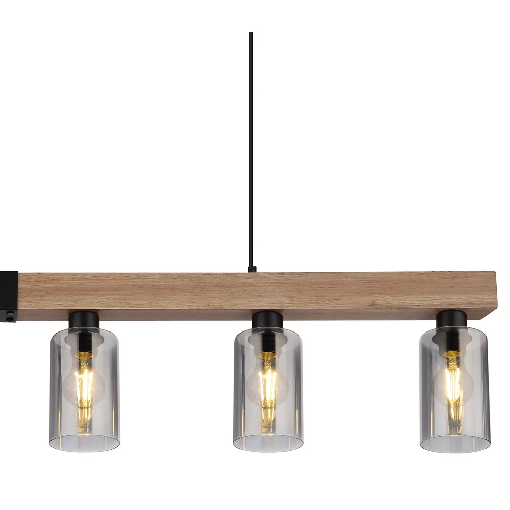Hanglamp Hadera 6-lichts zwart met smoke glas Globo 9007371443253