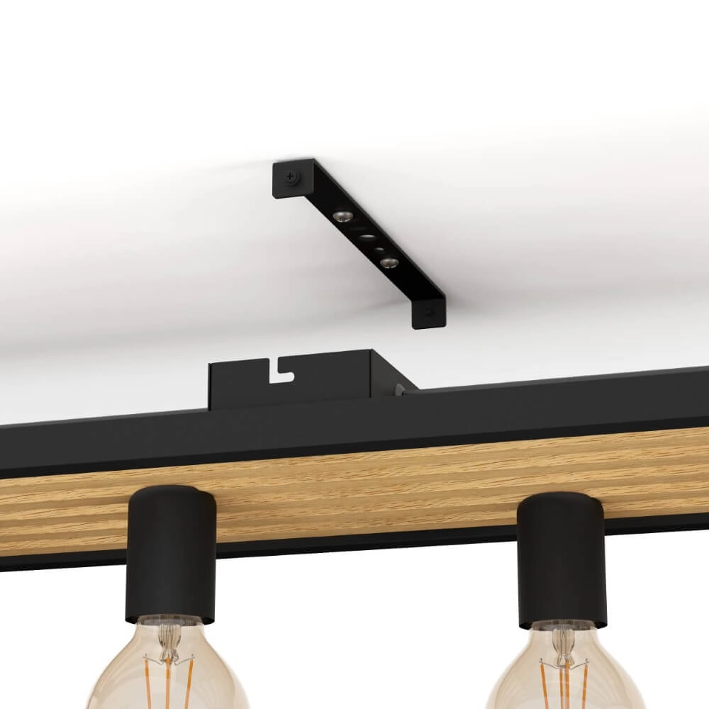 6-lichts plafondlamp Consett zwart met hout Eglo 9002759437244