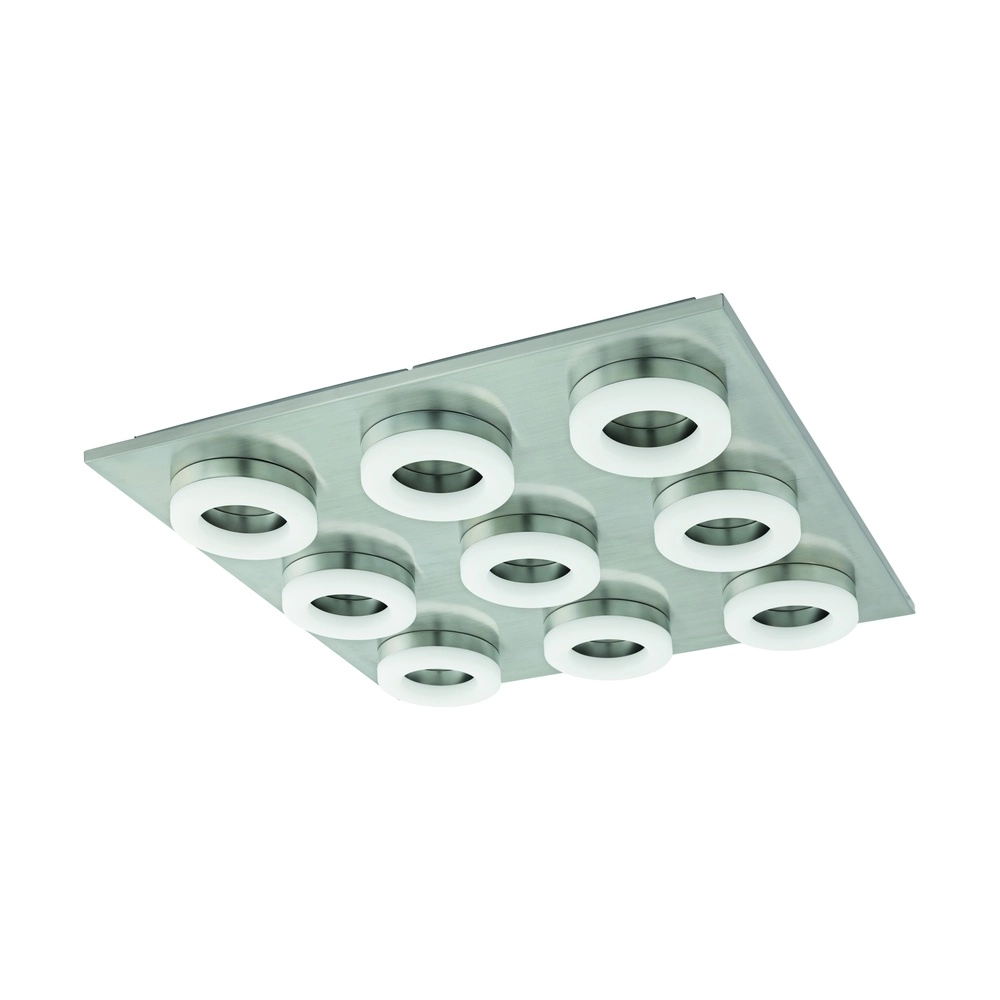 Vierkante plafondlamp Palena nikkel 9-lichts