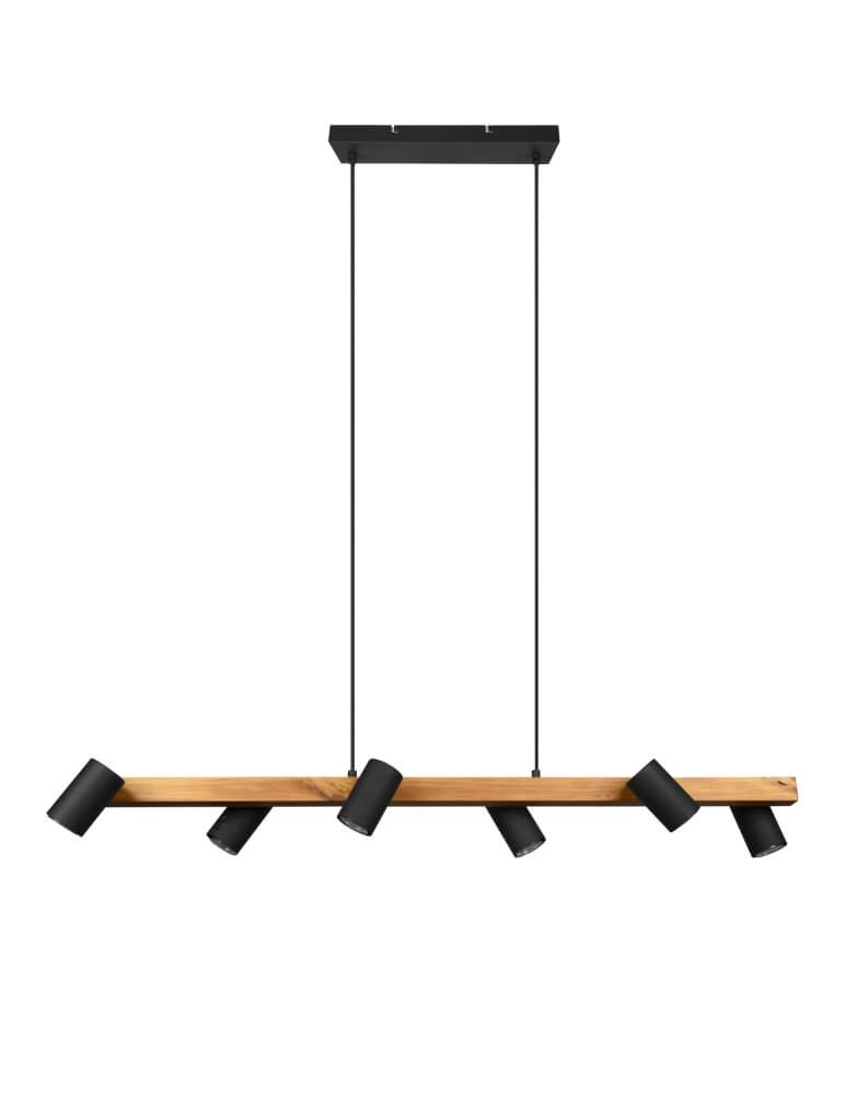 Hanglamp Marley 6-lichts zwart met hout Trio 4017807523843