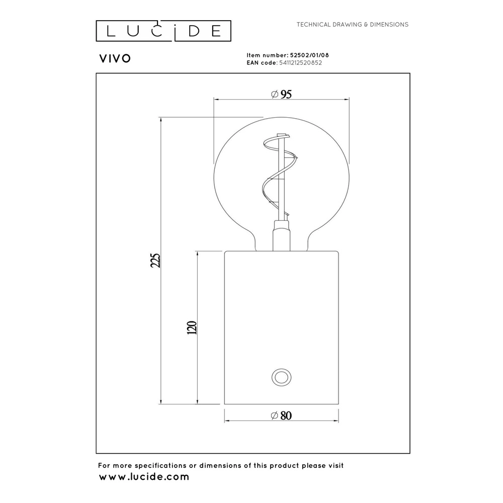 Oplaadbare tafellamp Vivo mat chroom Lucide 5411212520852