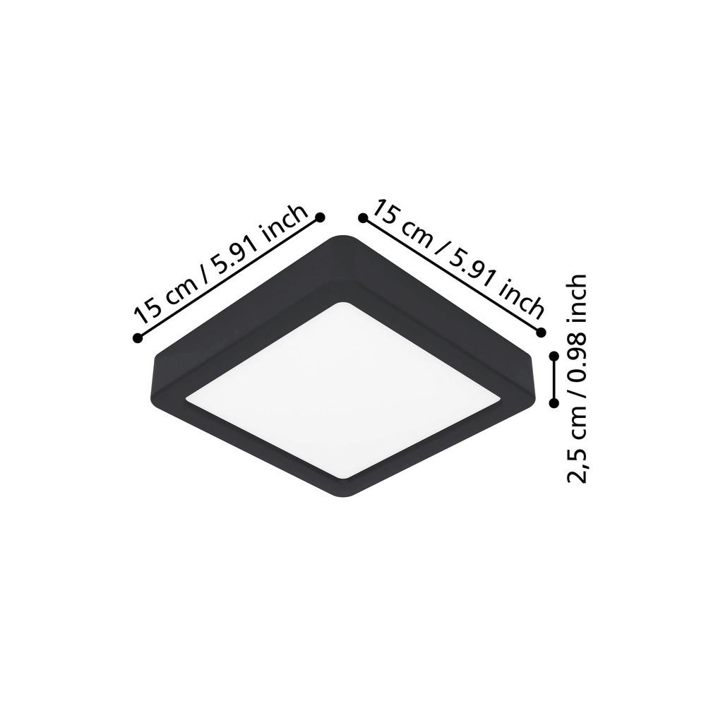 Led plafonnière Fueva 6 vierkant - zwart - 15x15cm Eglo 9008606330102