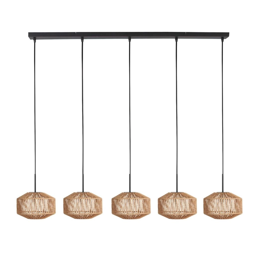 5-lichts hanglamp recht Ropex met rotan kappen Steinhauer 8712746183245
