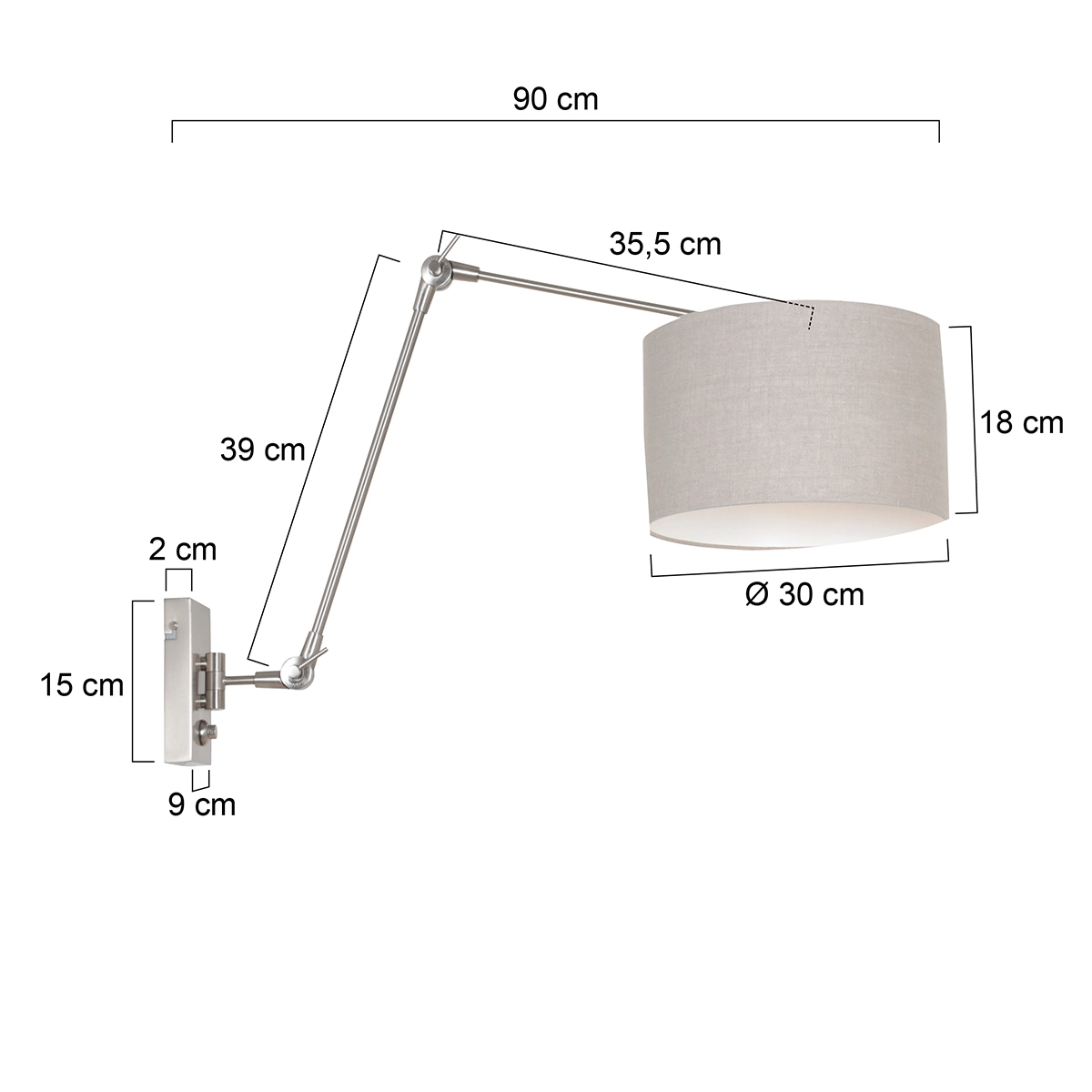 Wand Leeslamp Prestige Chic RVS met 30cm taupe lampenkap Steinhauer 8712746145779