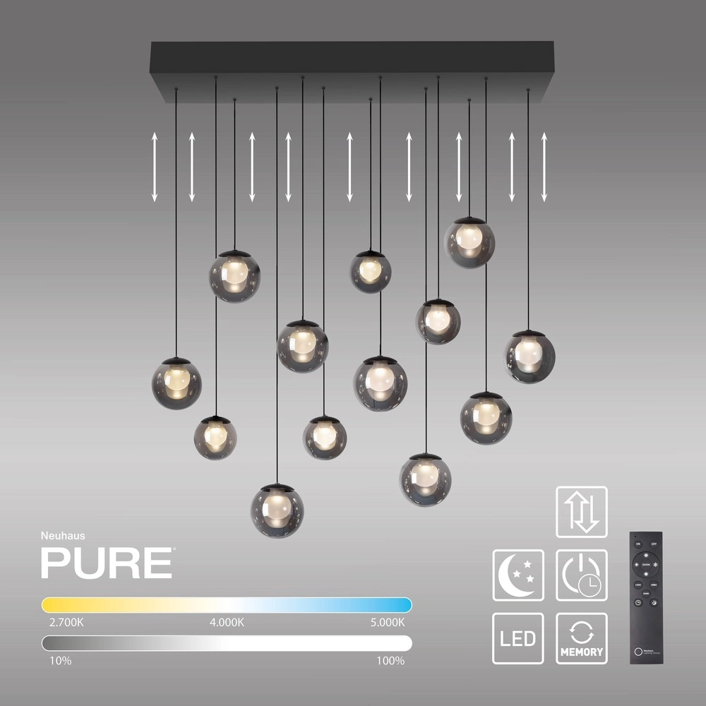 13-lichts hanglamp Pure Popup mystic grey Paul Neuhaus 4012248398302