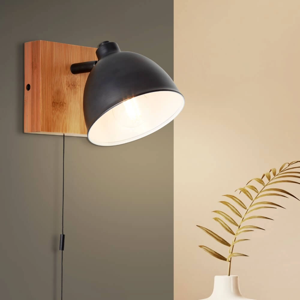 Wandlamp Celia zwart met bamboe Brilliant 4004353411403