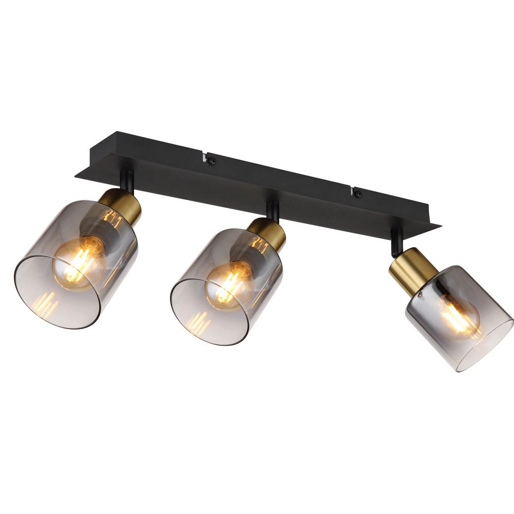 3-lichts plafondlamp Hollsy zwart met smoke glas