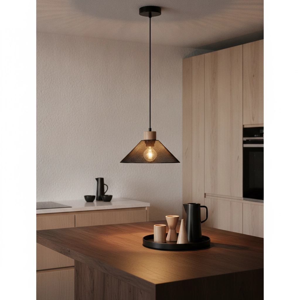 Design hanglamp Ian zwart met hout