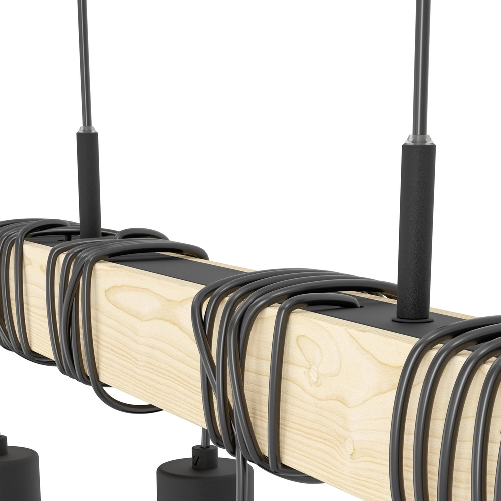 4-lichts hanglamp Townshend 5 eetkamer - zwart met hout Eglo 9002759440756