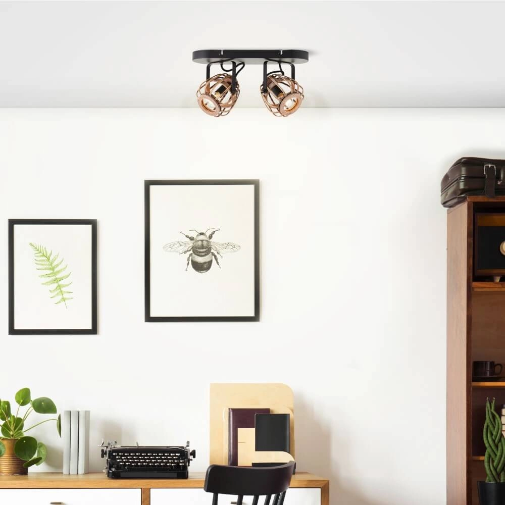 Rotan plafondlamp Nikka 2-lichts zwart Brilliant 4004353402203