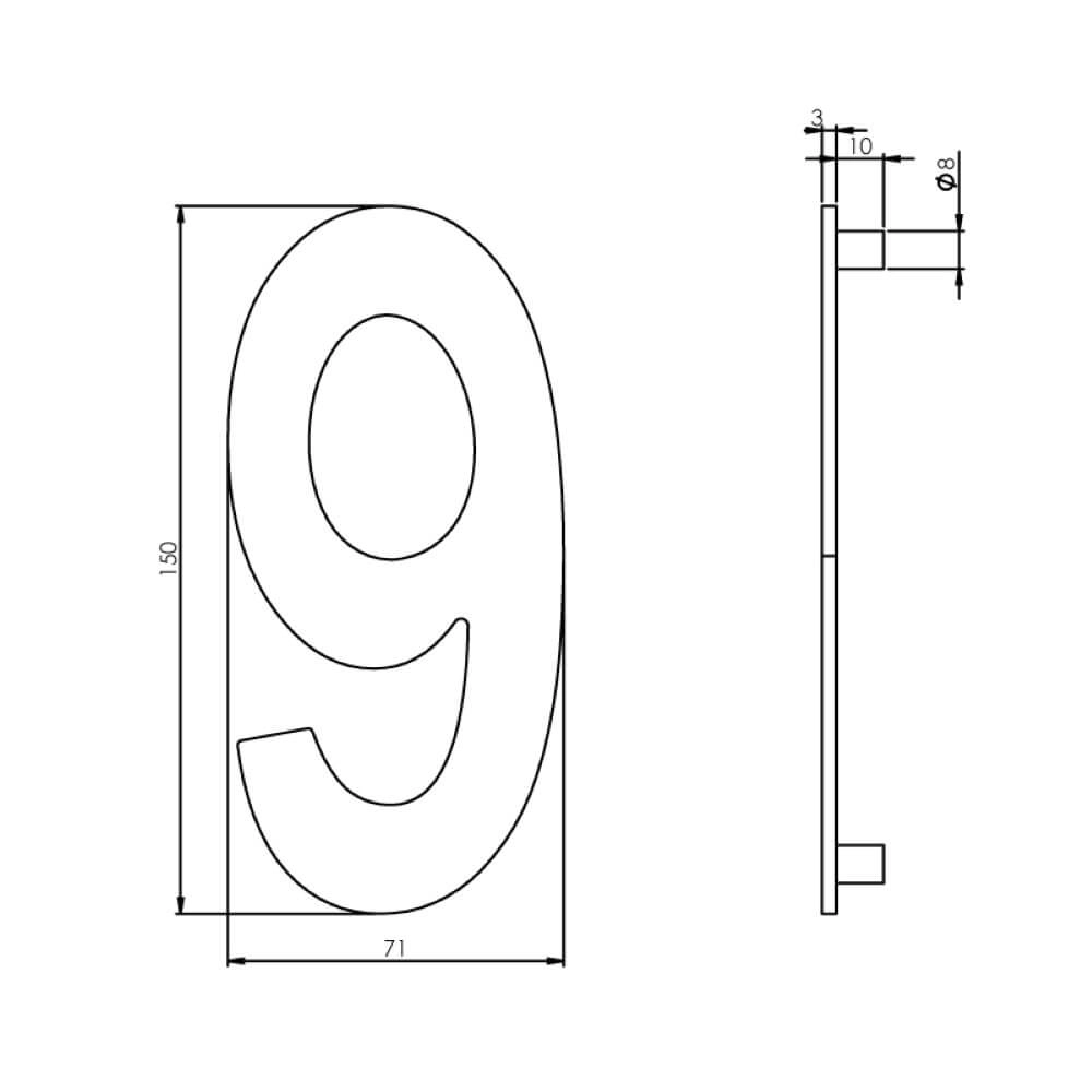 Huisnummer 9 Numbra 15cm RVS Intersteel 8714186058374