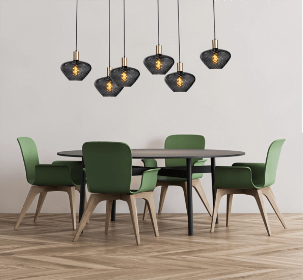 6-lichts hanglamp - goud - Porto met Blossom smoke glazen Masterlight 8718121270524