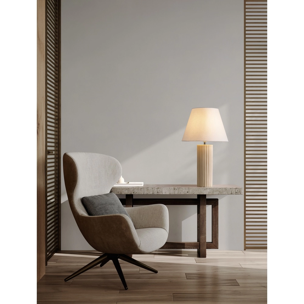 Tafellamp Bacco beige met witte kap Lyora 5212017468161