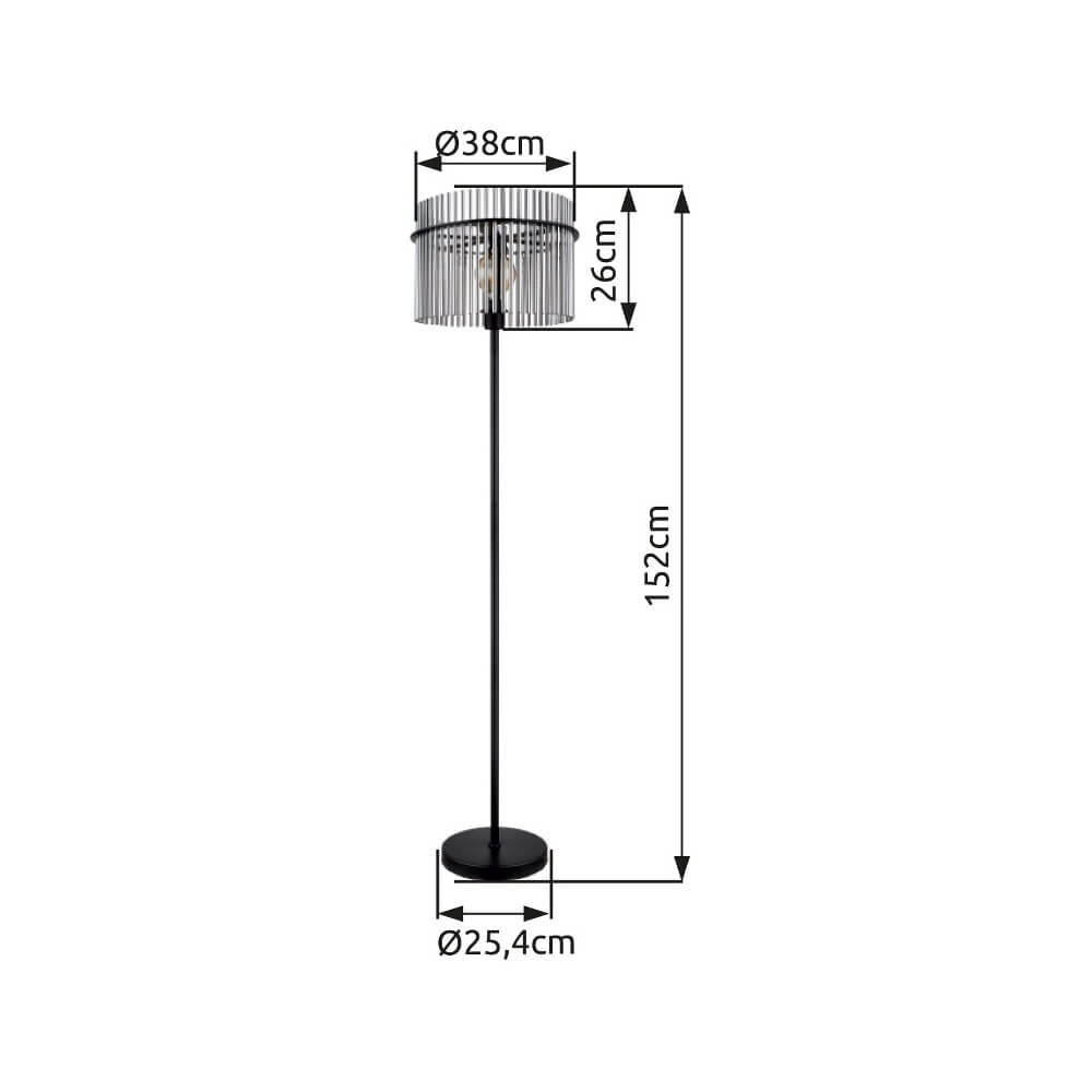 Zwarte vloerlamp Gorley met smoke glas Ø 38cm Globo 9007371451180