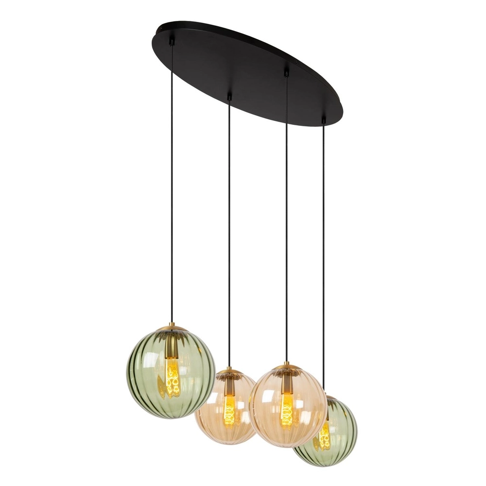 4-lichts hanglamp Monsaraz groen en amber glas Lucide 5411212452429