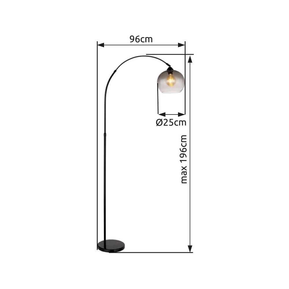 Zwarte booglamp Newcastle bol smoke glas Globo 9007371454228