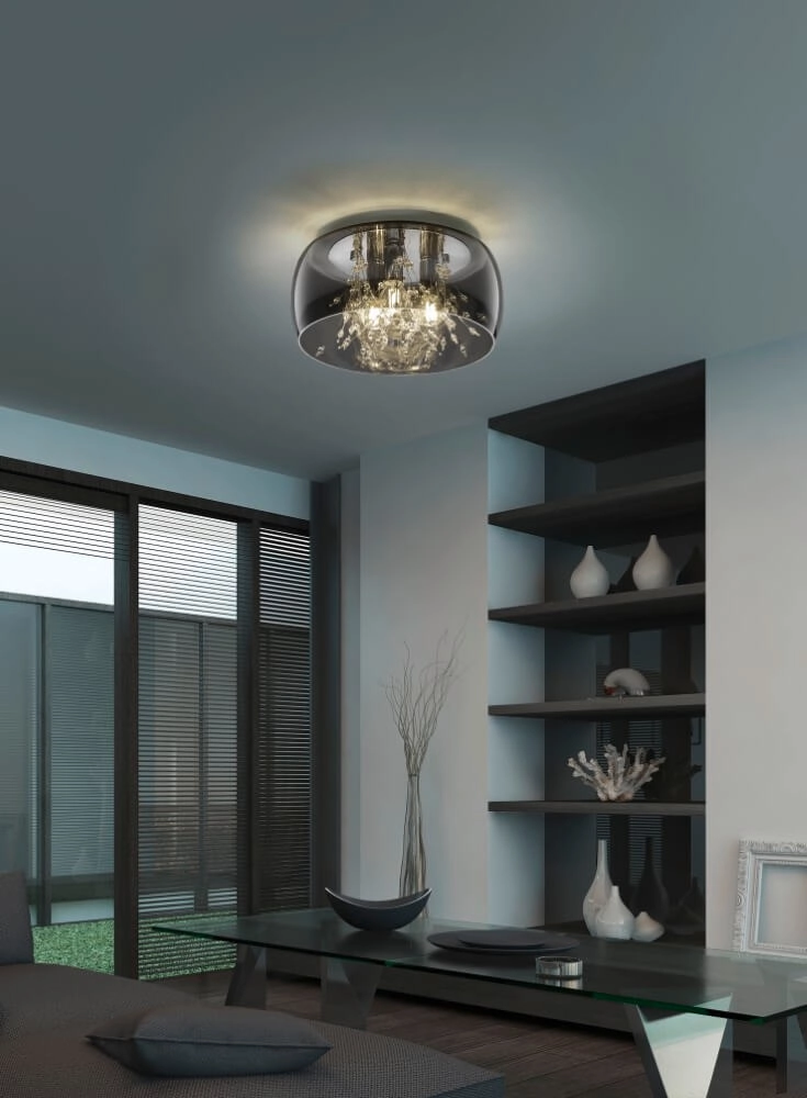 Plafondlamp Crystel verchroomd glas Ø 34cm Trio 4017807541687