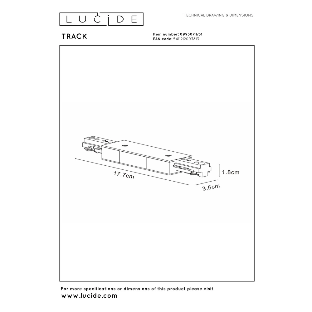 Rail startvoeding dubbel Track 1-fase wit Lucide 5411212093813