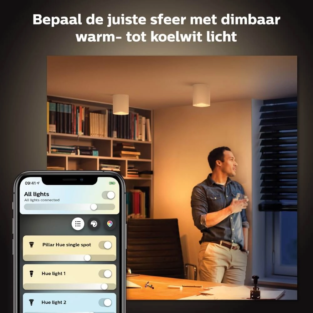 Plafondspot Hue Pillar - White Ambiance 1-lichts wit met schakelaar Philips 8719514338487