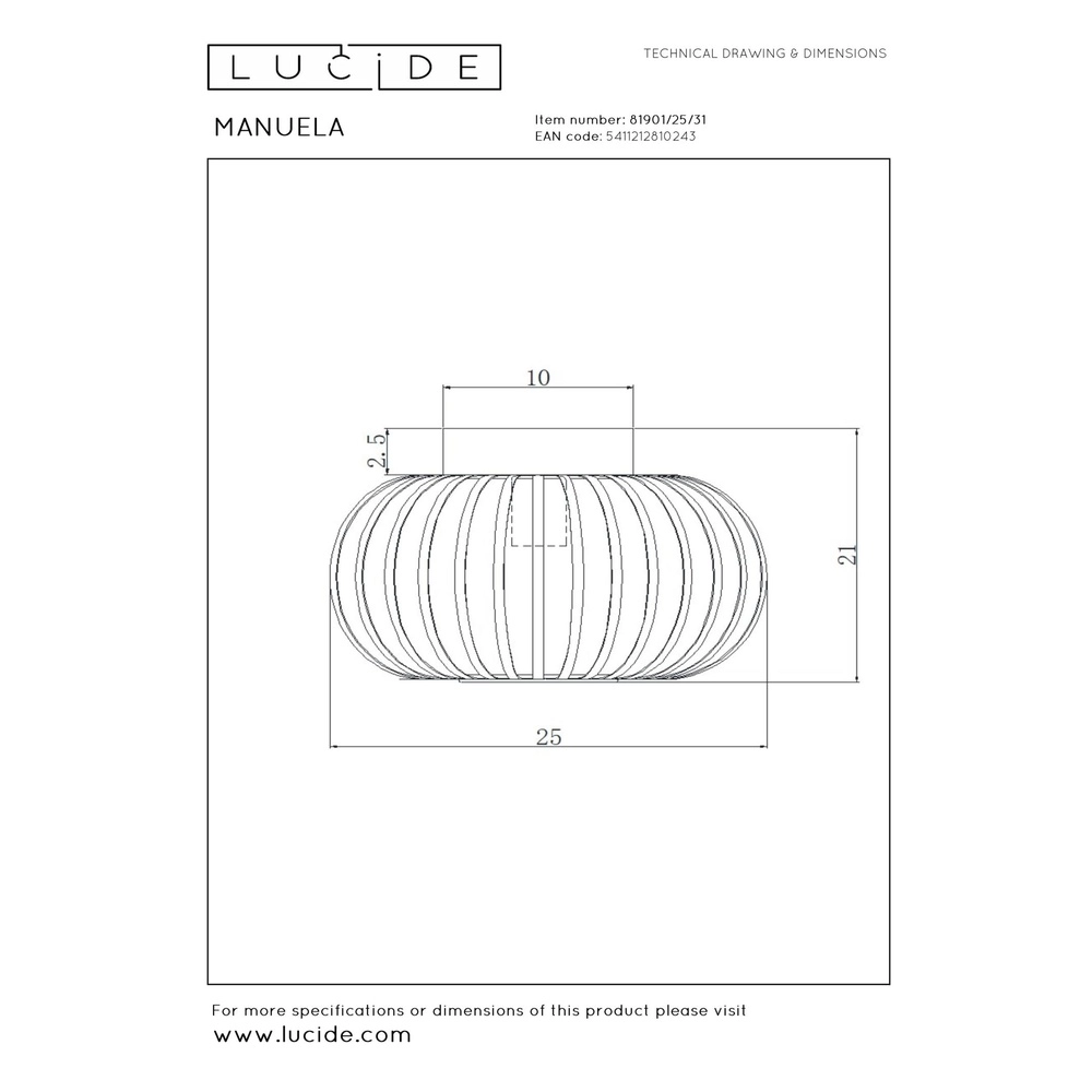 Plafondlamp Manuela Ø 25cm wit Lucide 5411212810243