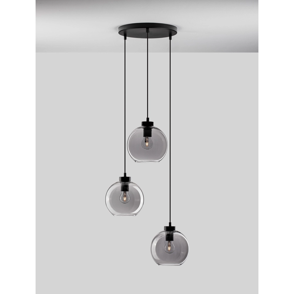 Hanglamp Palmer 3-lichts rond zwart met smoke glas Lyora 5212017430953