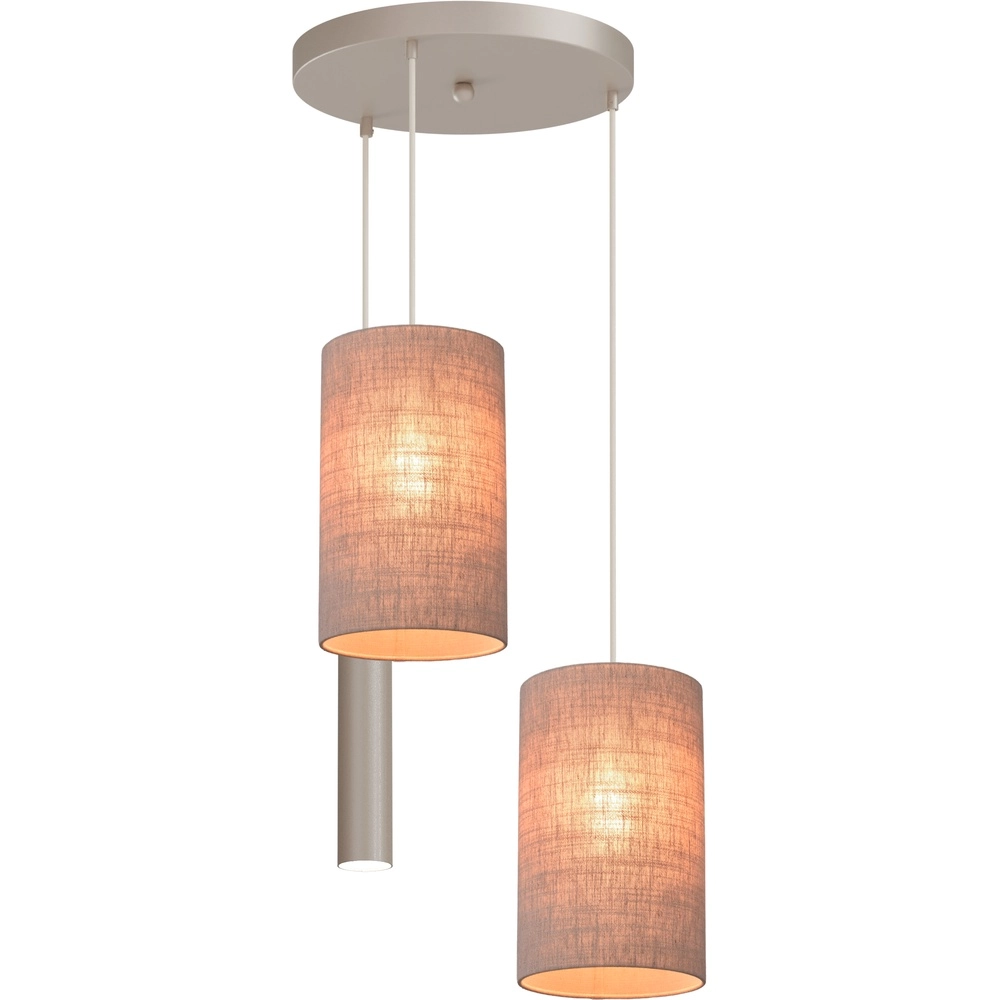 3-lichts hanglamp Lisbourg beige terra met beige grey kap