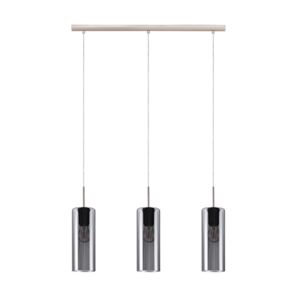 Eetkamer hanglamp Selvino 3-lichts RVS met smoke glas