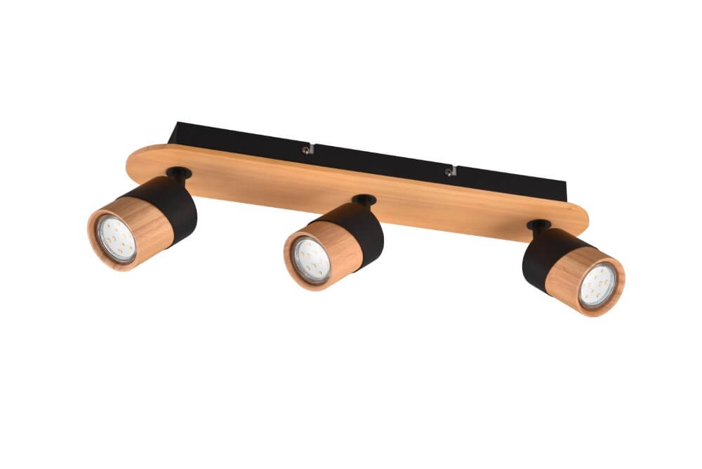Plafondlamp hout met zwart Aruni 3-lichts