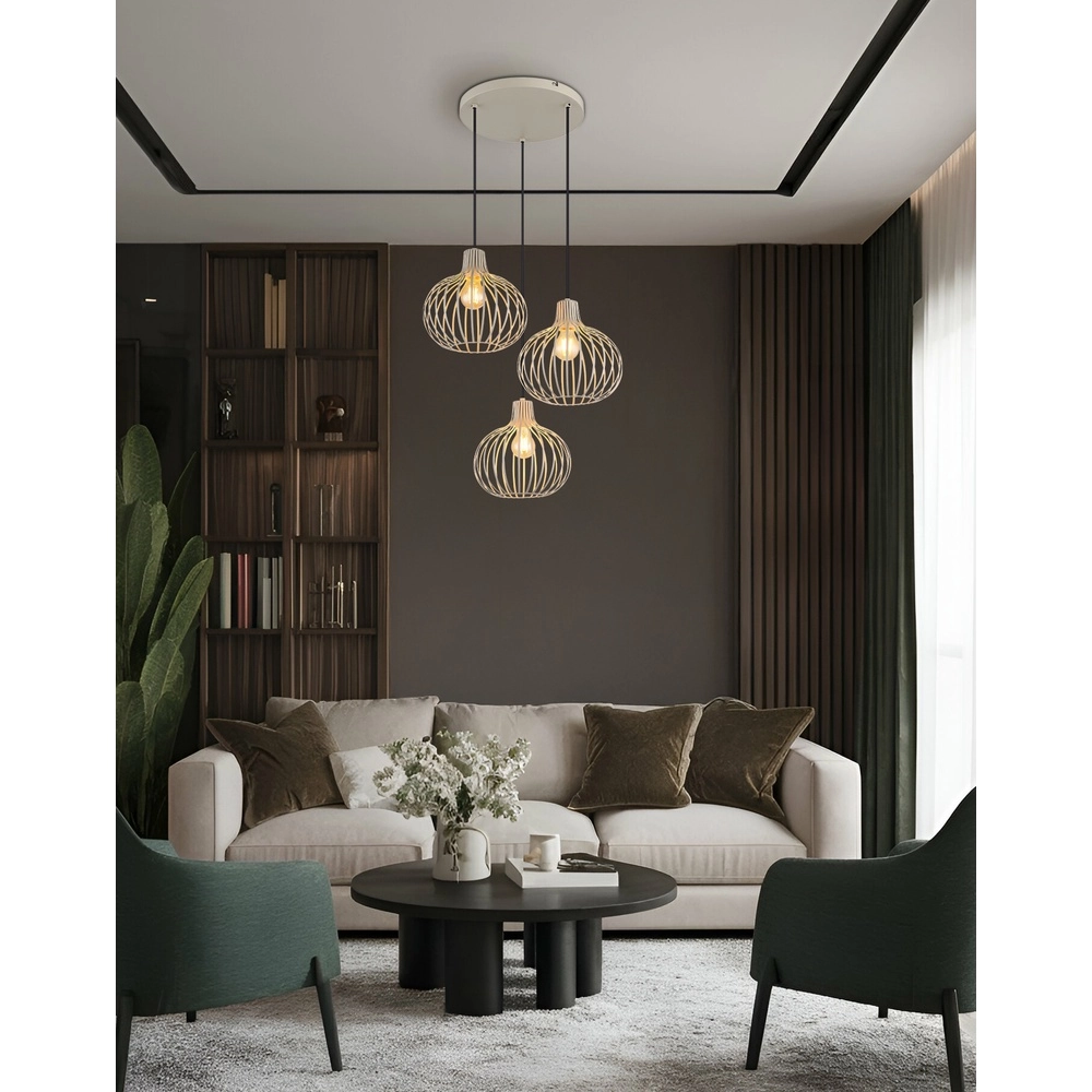 Design hanglamp Mateo 3-lichts rond crème Globo 9007371566150