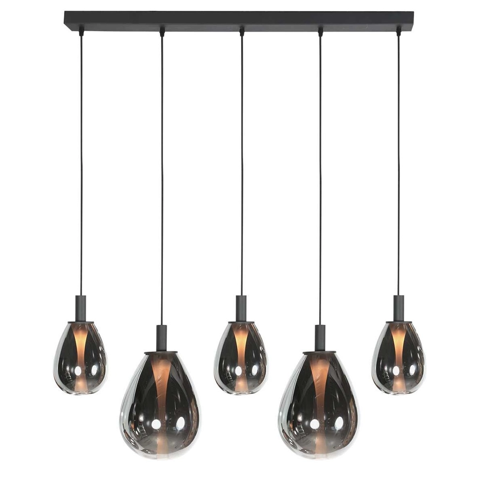 Hanglamp Glimsy 5-lichts zwart met smoke glas