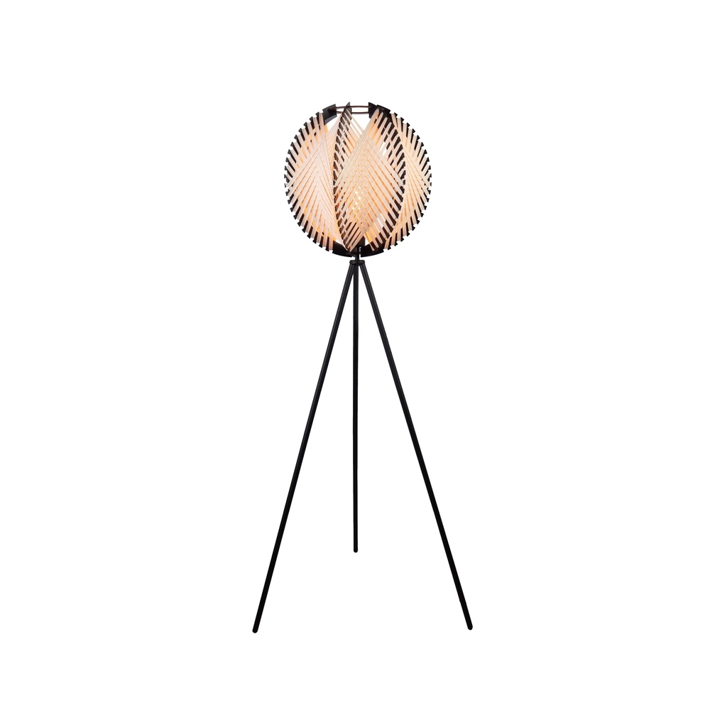 Vloerlamp Waverton zwart met crème textiel
