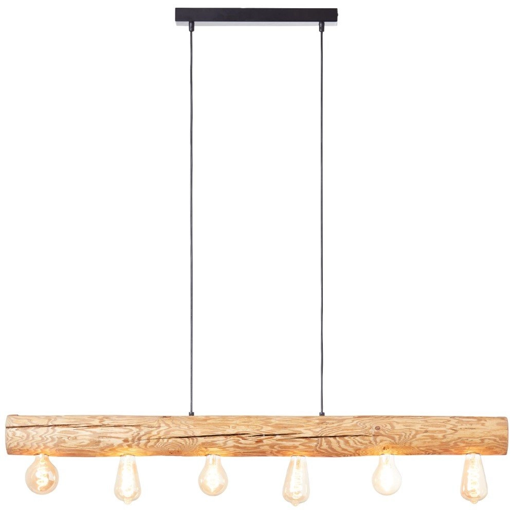 Houten hanglamp Trabo 6-lichts hout met zwart Brilliant 4004353393525