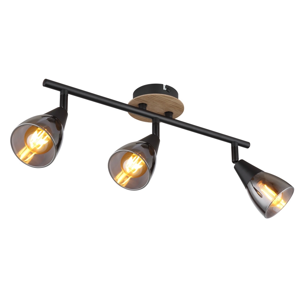 3-lichts plafondlamp Mubby zwart met houtlook