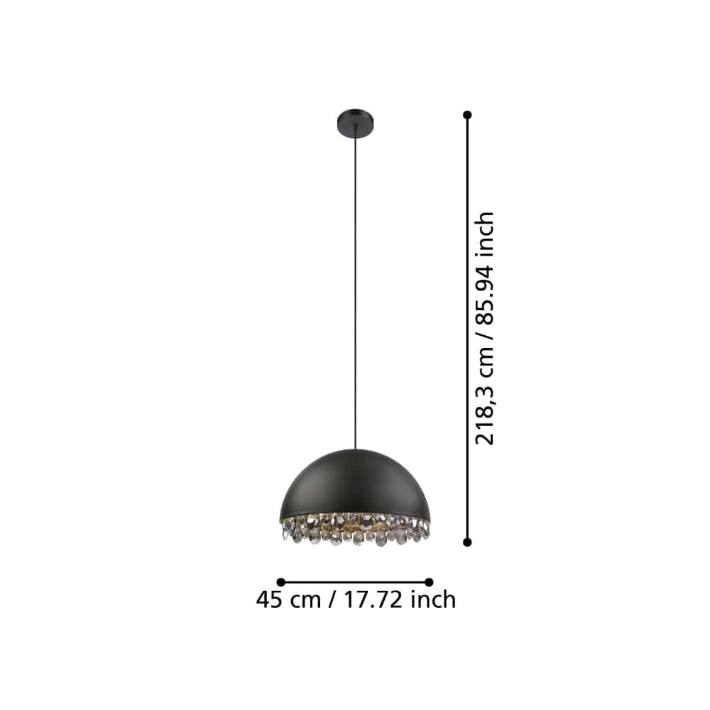 Zwarte hanglamp met kristal Gaetano 2 Ø 45cm Stars of Light 9002759399498