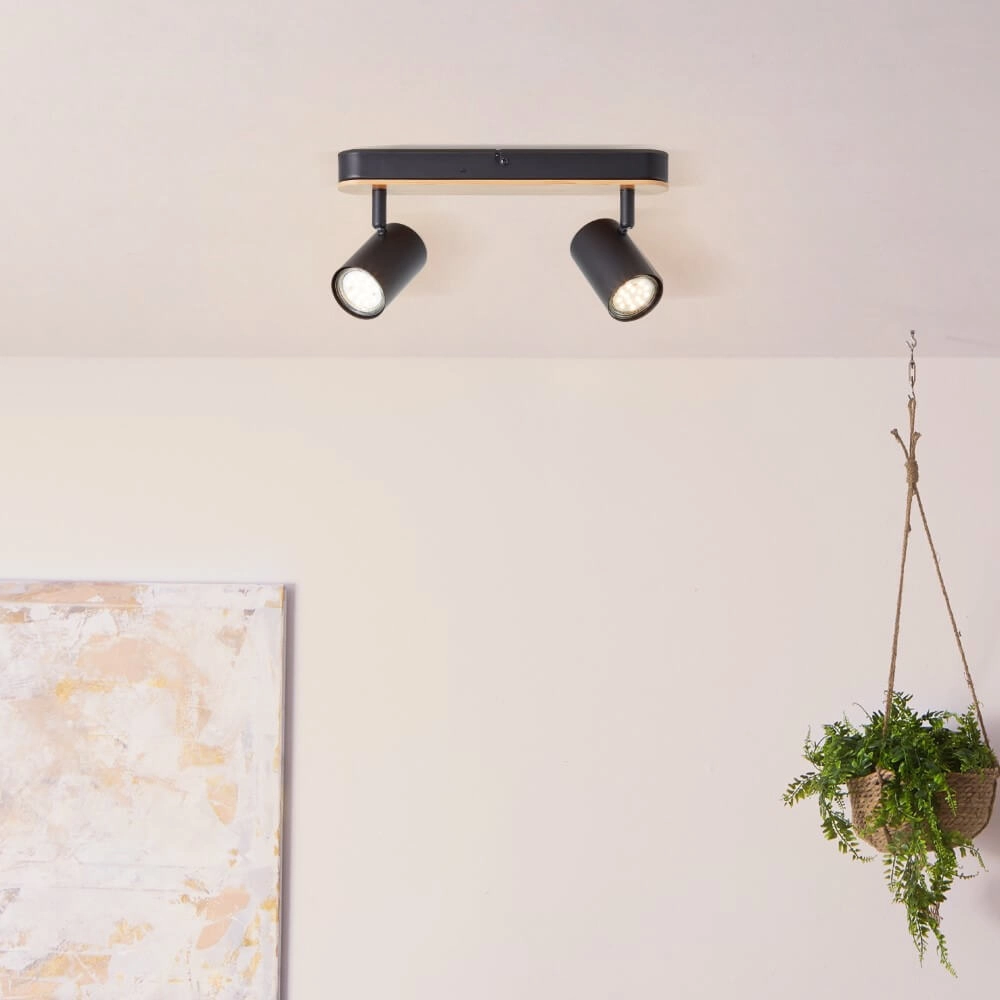 Plafondlamp Niels zwart met hout Brilliant 4004353410208